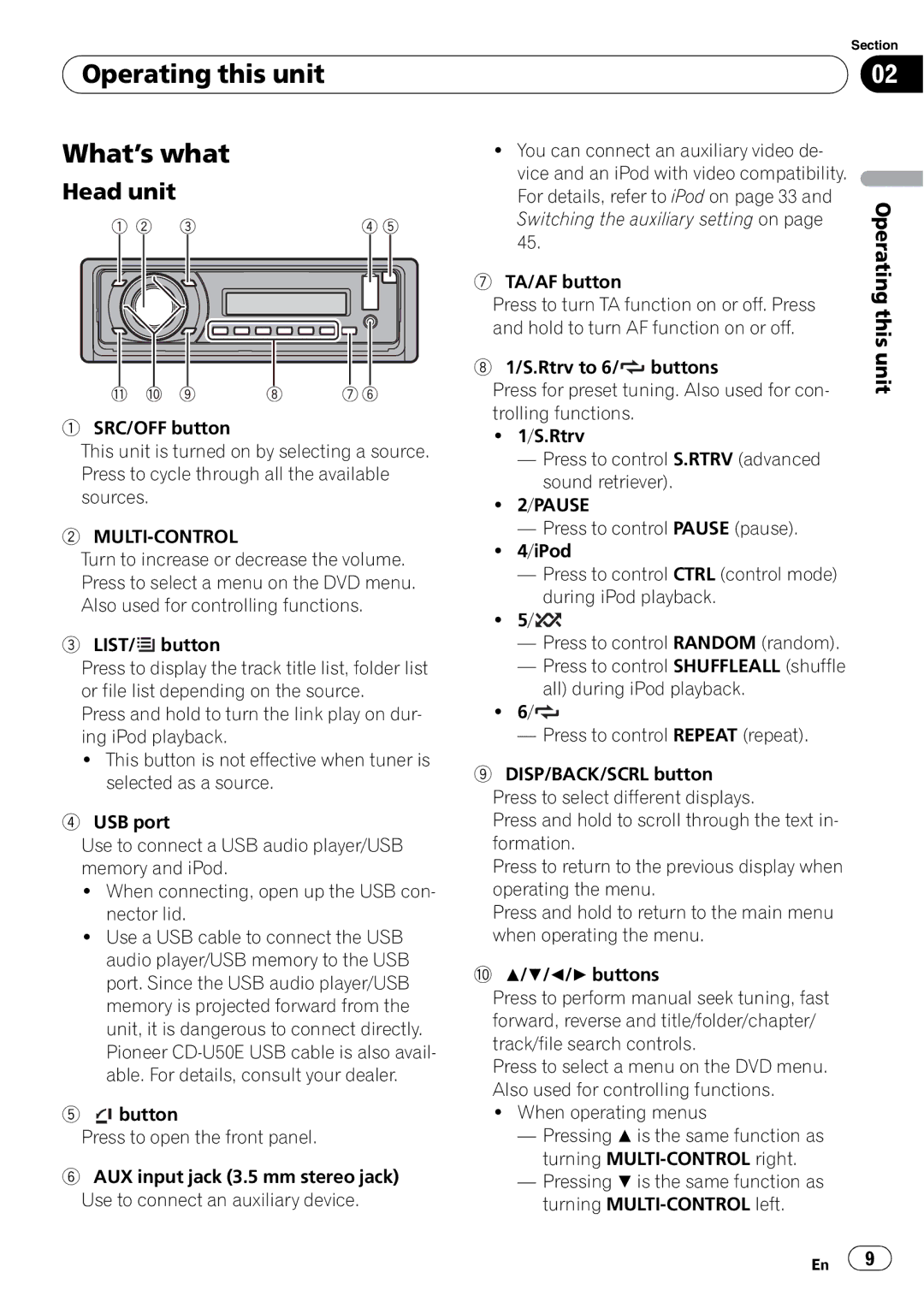 Pioneer DVH-P4100UB operation manual Operating this unit What’s what, Head unit 