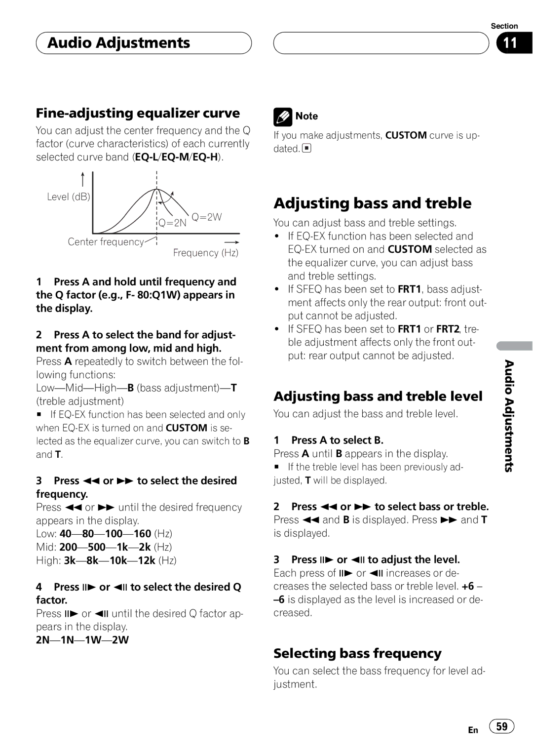 Pioneer DVH-P5650MP operation manual Level dB =2N Q=2W Center frequency Frequency Hz 