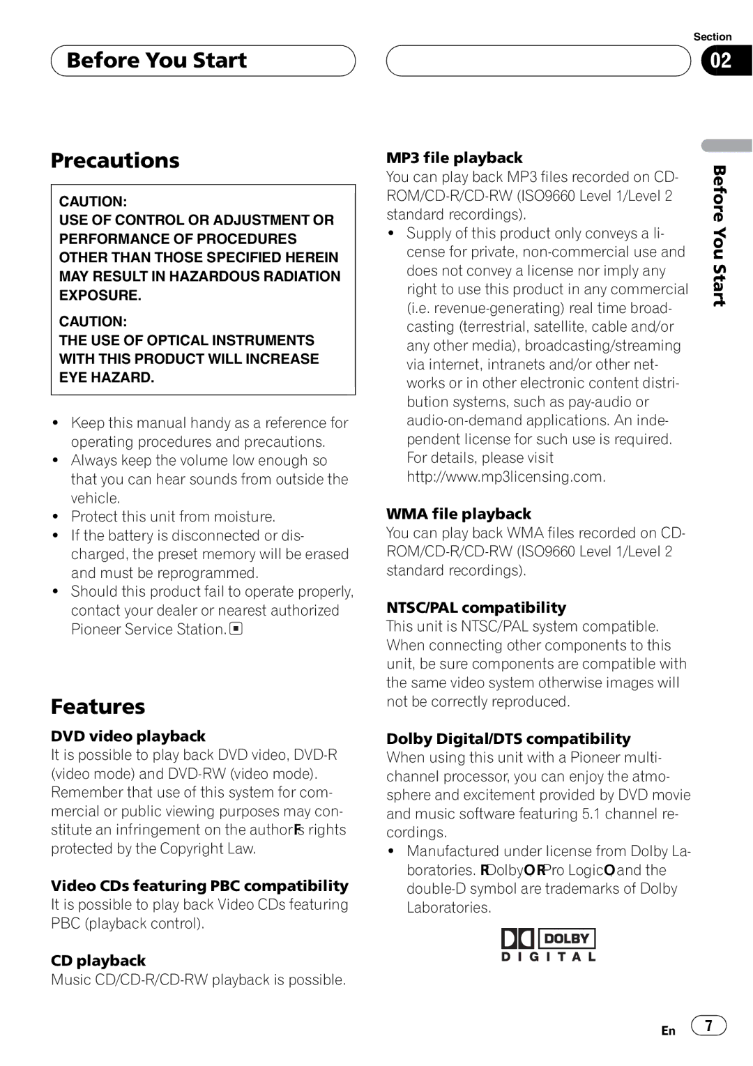 Pioneer DVH-P5650MP operation manual 