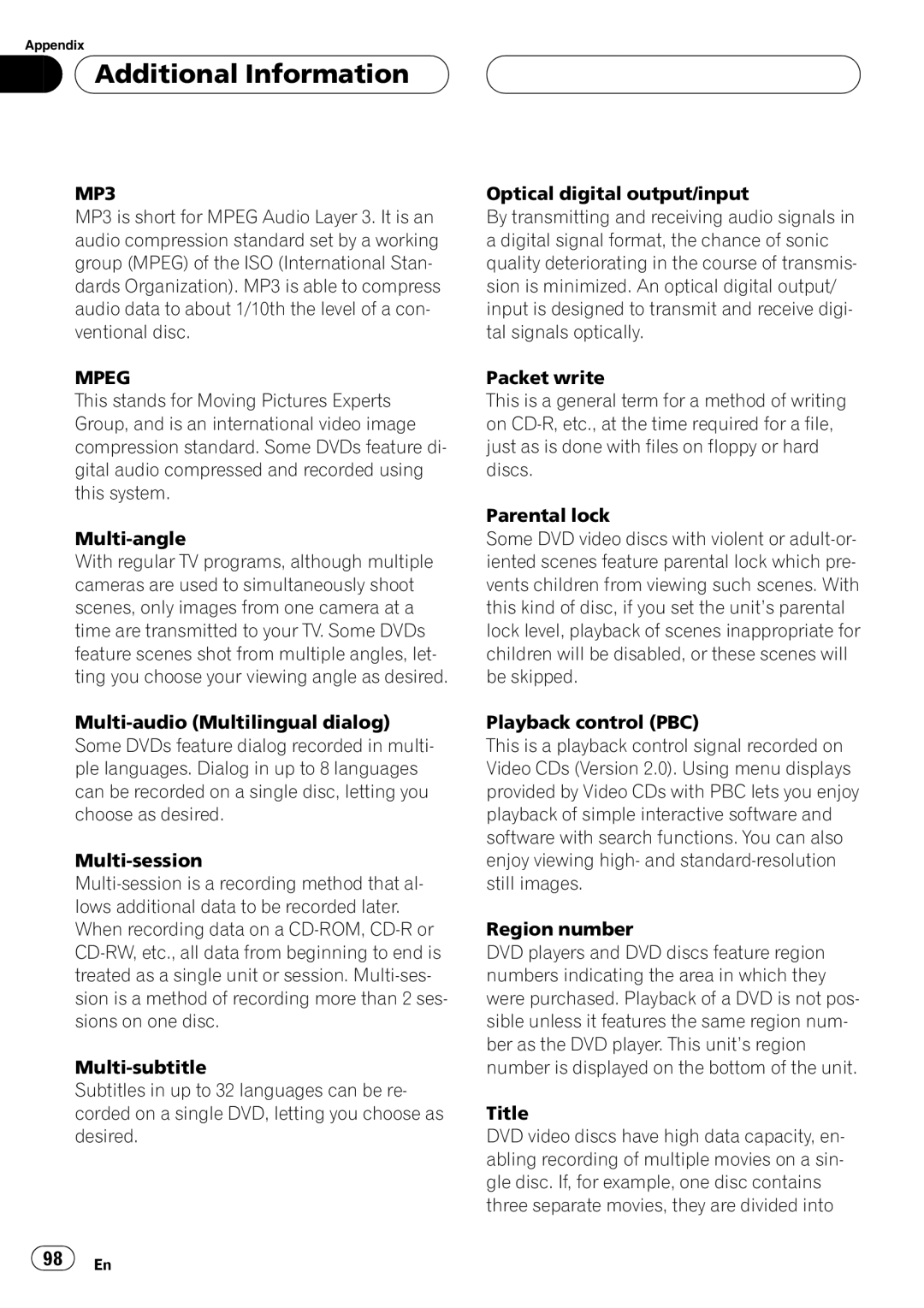 Pioneer DVH-P5650MP operation manual 