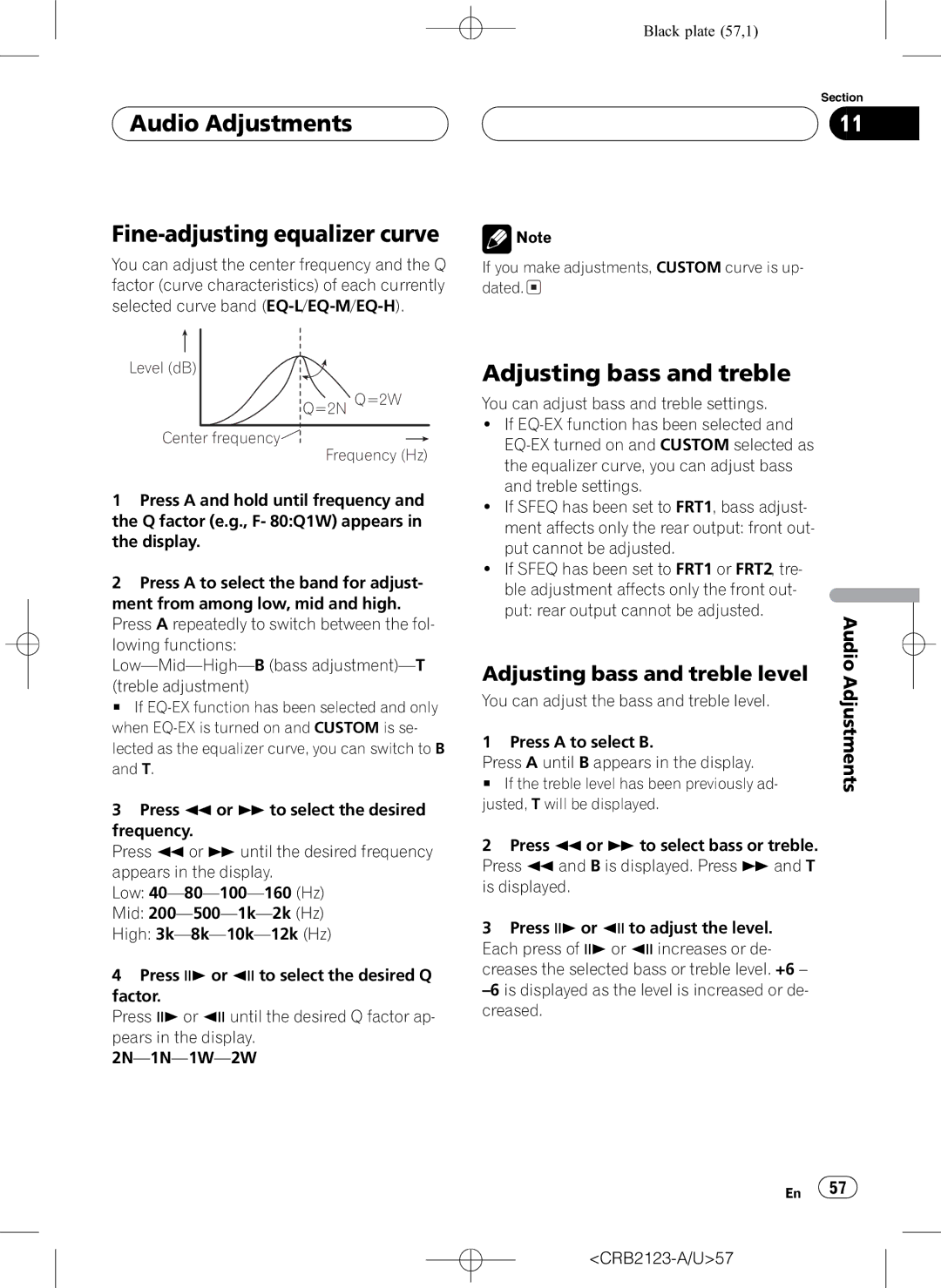 Pioneer DVH-P5850MP operation manual Level dB =2N Q=2W Center frequency Frequency Hz 