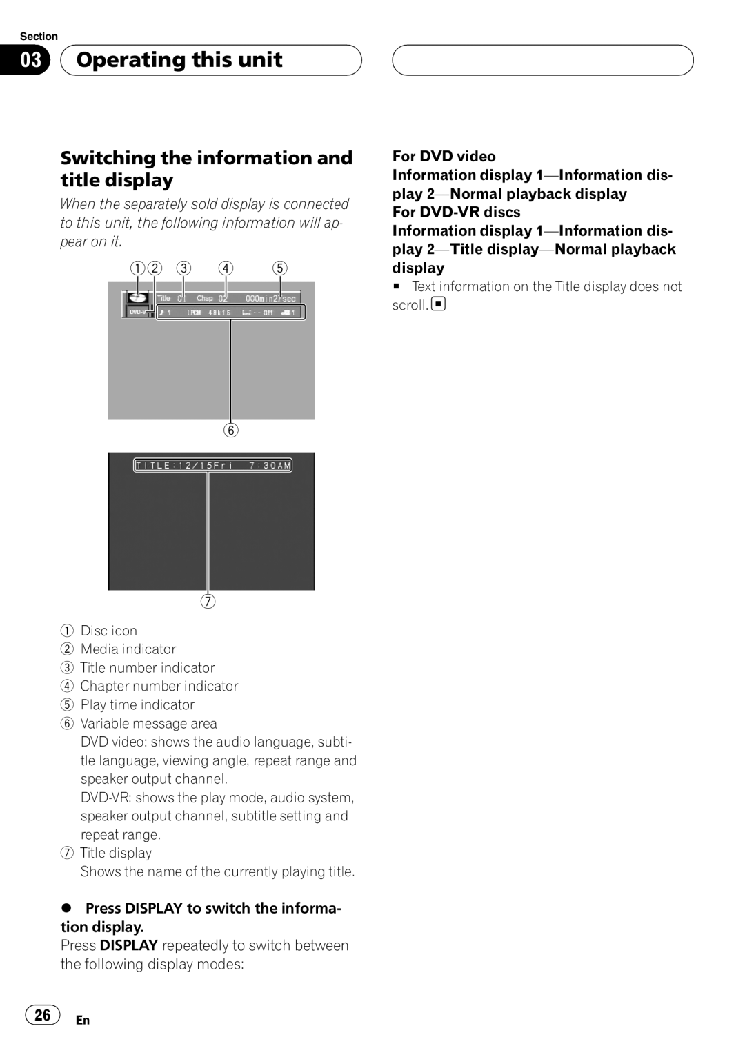 Pioneer DVH-P5900MP operation manual Switching the information and title display,    