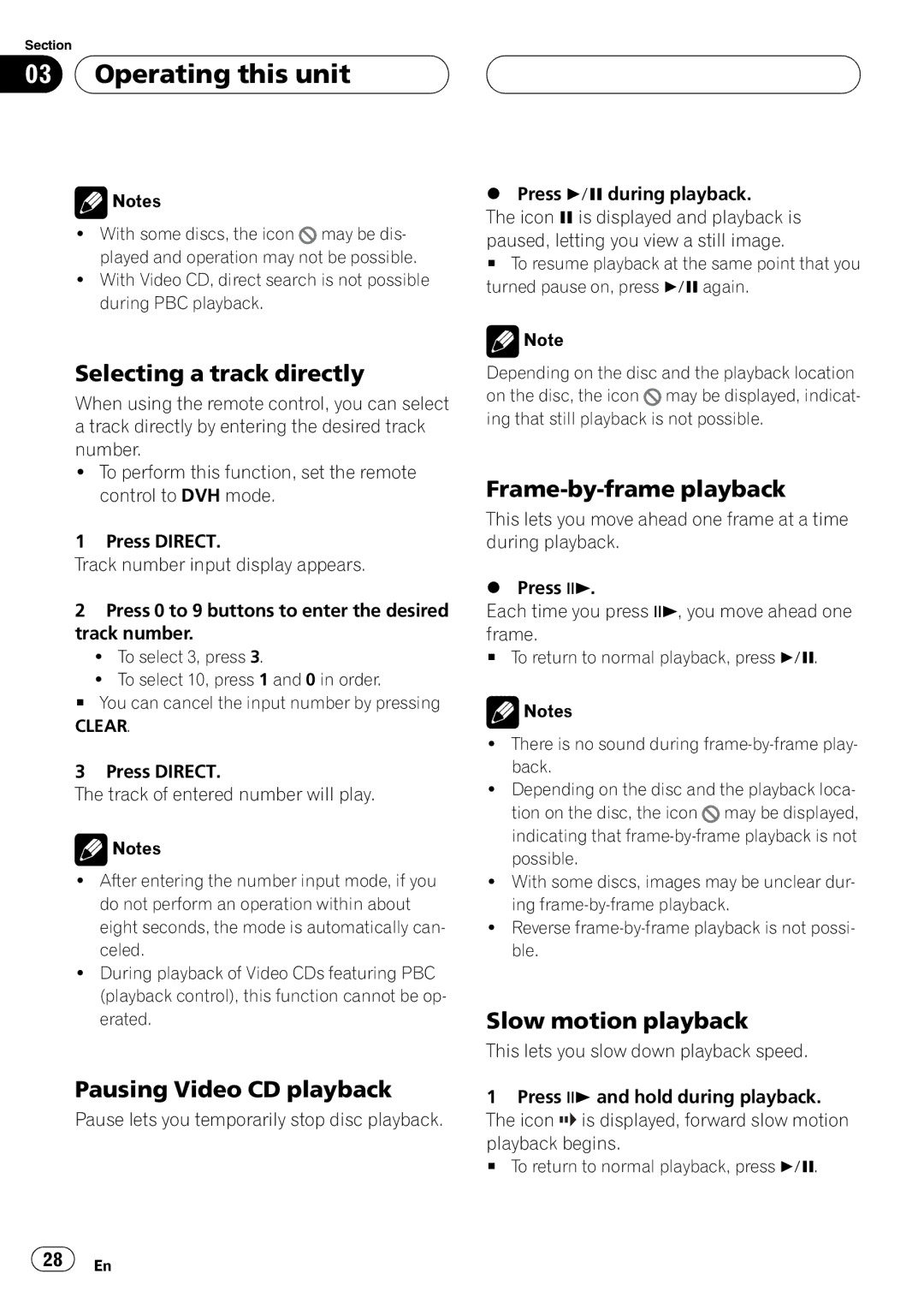 Pioneer DVH-P5900MP operation manual Selecting a track directly, Pausing Video CD playback 