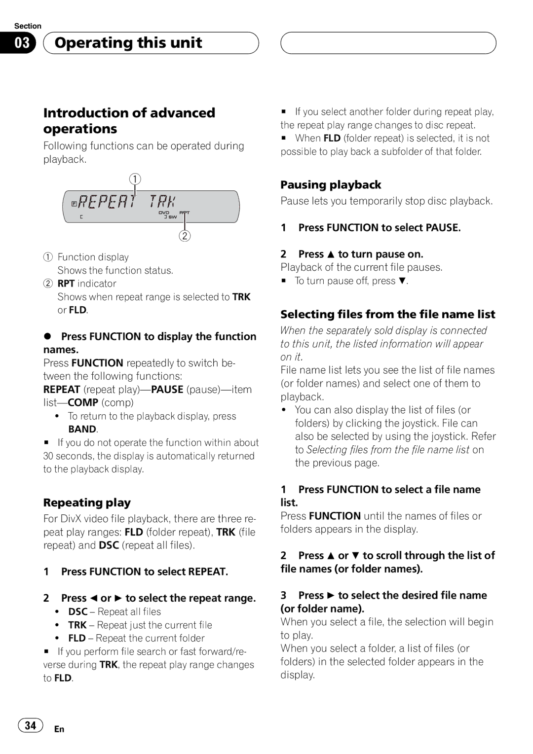 Pioneer DVH-P5900MP operation manual Introduction of advanced operations, Selecting files from the file name list 