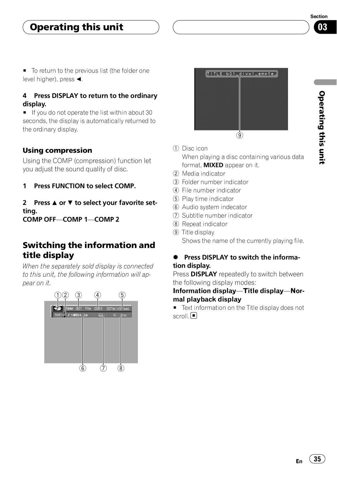 Pioneer DVH-P5900MP operation manual Using compression,       