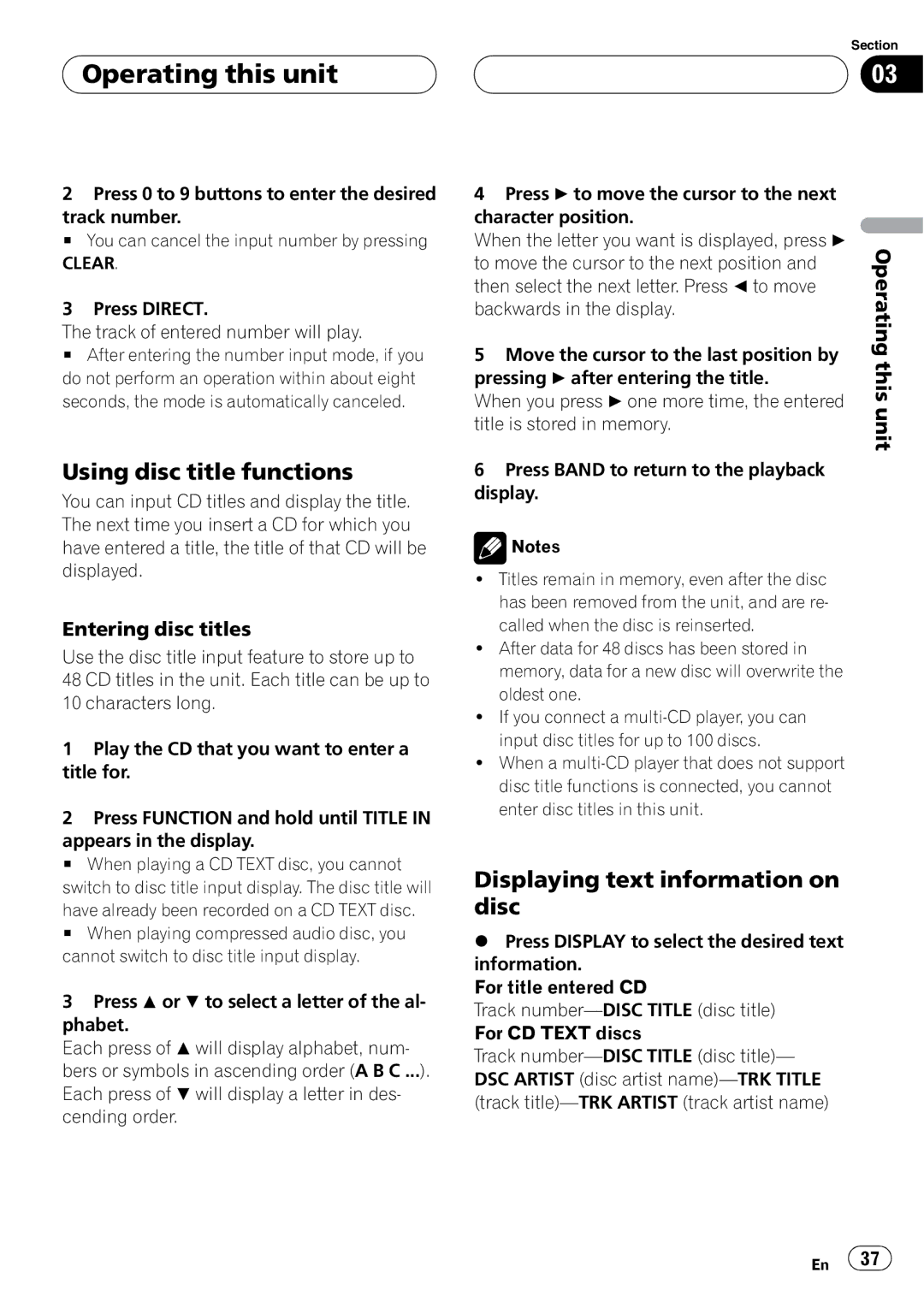 Pioneer DVH-P5900MP operation manual Using disc title functions, Displaying text information on disc, Entering disc titles 