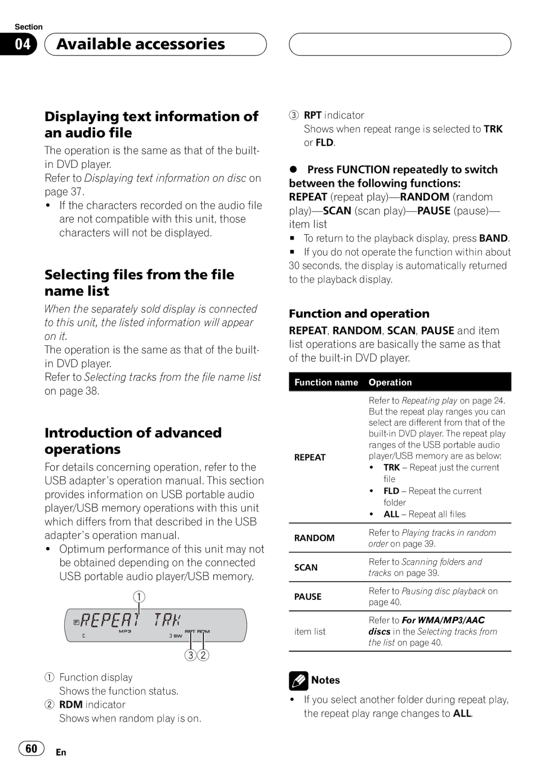 Pioneer DVH-P5900MP operation manual Displaying text information of an audio file, Function and operation 