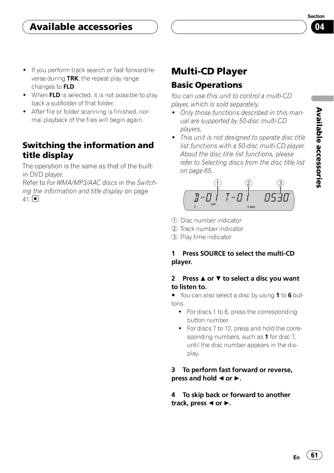 Pioneer DVH-P5900MP operation manual Multi-CD Player, About the disc title list functions, please 