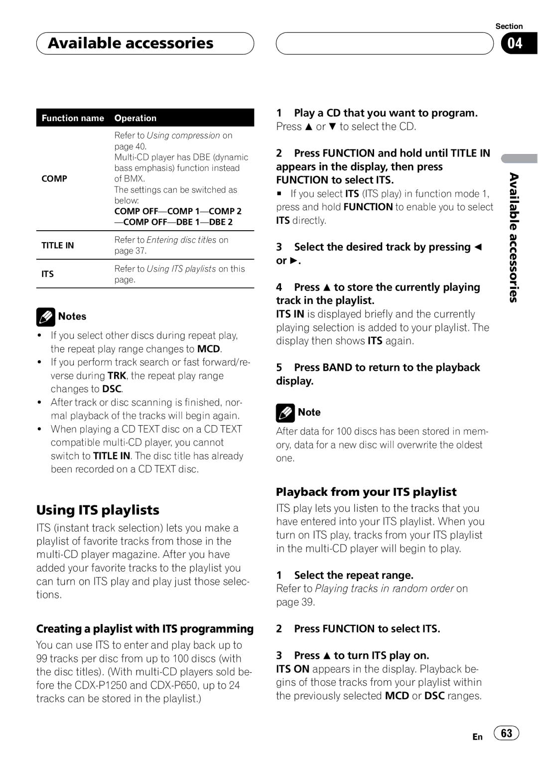 Pioneer DVH-P5900MP operation manual Using ITS playlists, Available, Creating a playlist with ITS programming 