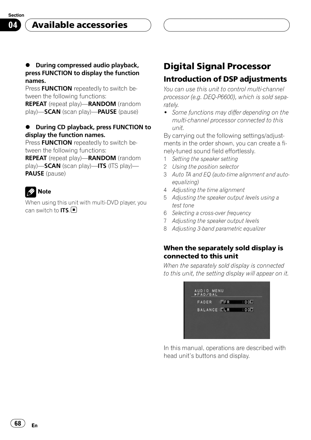 Pioneer DVH-P5900MP operation manual Digital Signal Processor, Introduction of DSP adjustments 