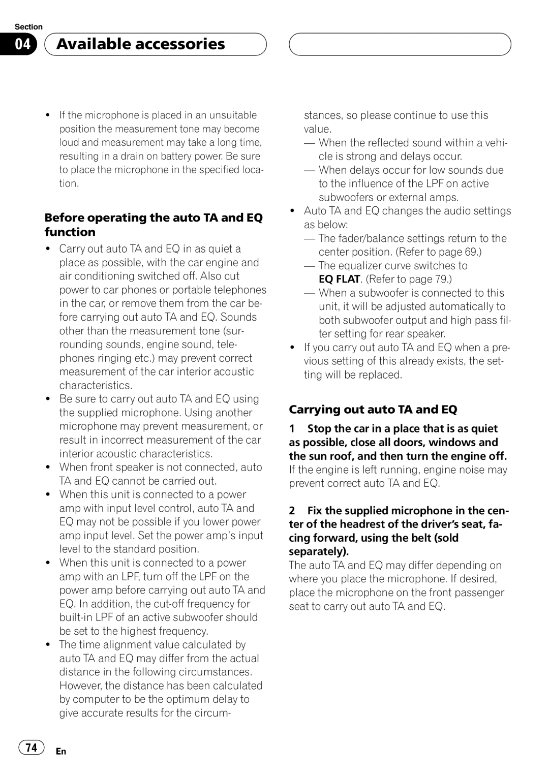 Pioneer DVH-P5900MP operation manual Before operating the auto TA and EQ function, Carrying out auto TA and EQ 