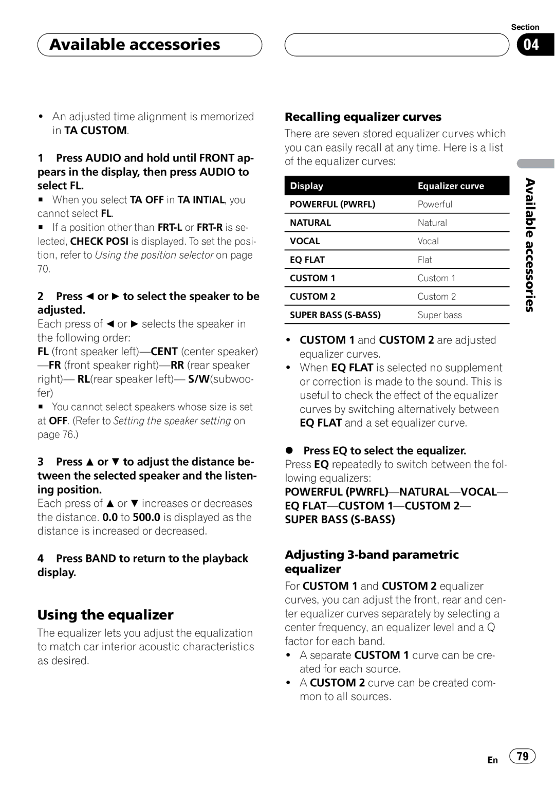 Pioneer DVH-P5900MP operation manual Using the equalizer, Adjusting 3-band parametric equalizer 