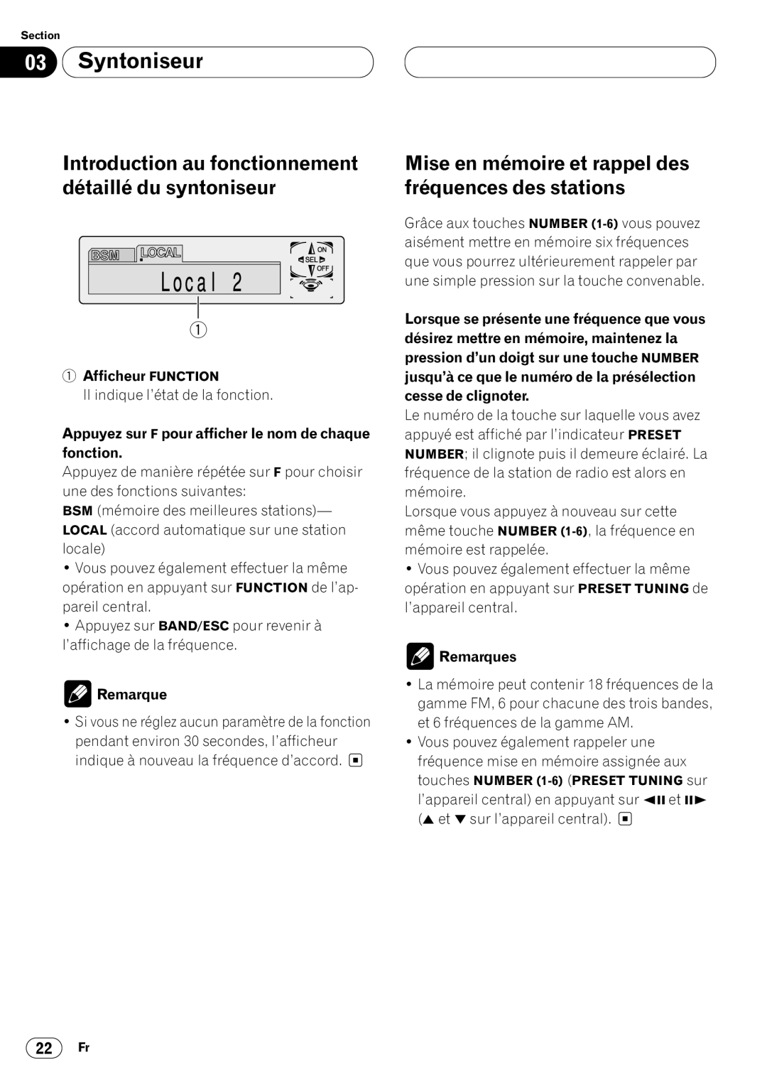 Pioneer DVH-P7000 owner manual Mise en mémoire et rappel des fréquences des stations, Afficheur Function 