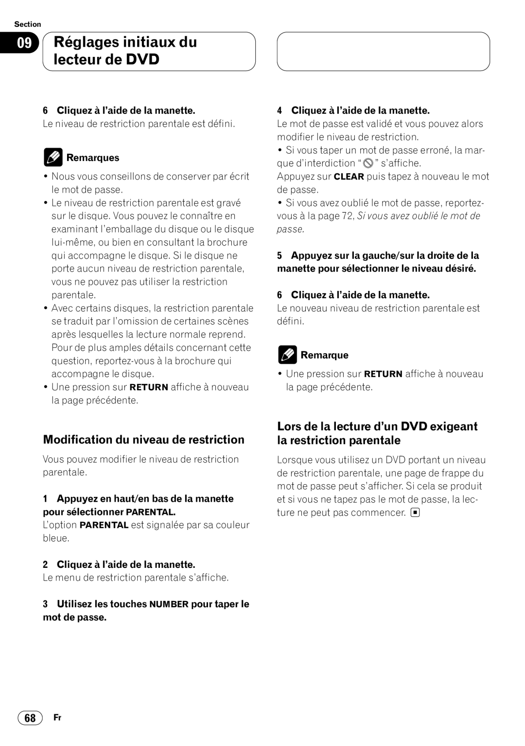 Pioneer DVH-P7000 Modification du niveau de restriction, Utilisez les touches Number pour taper le mot de passe 