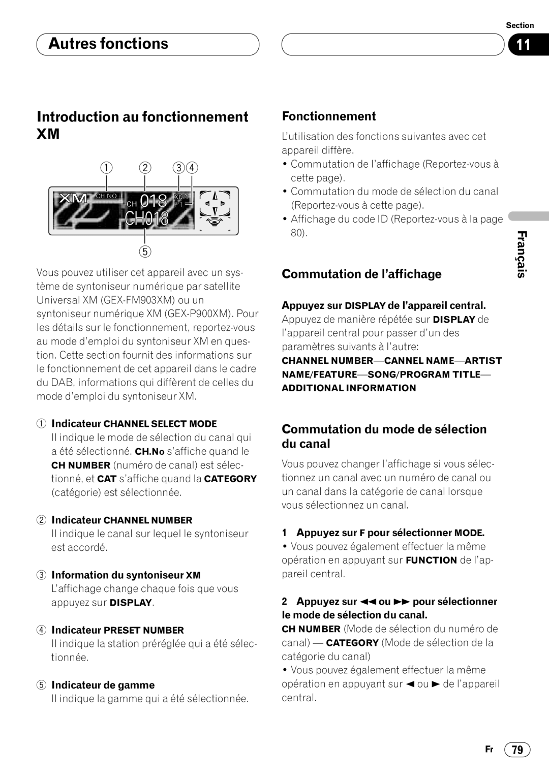 Pioneer DVH-P7000 owner manual Introduction au fonctionnement, Fonctionnement, Commutation de l’affichage, Du canal 