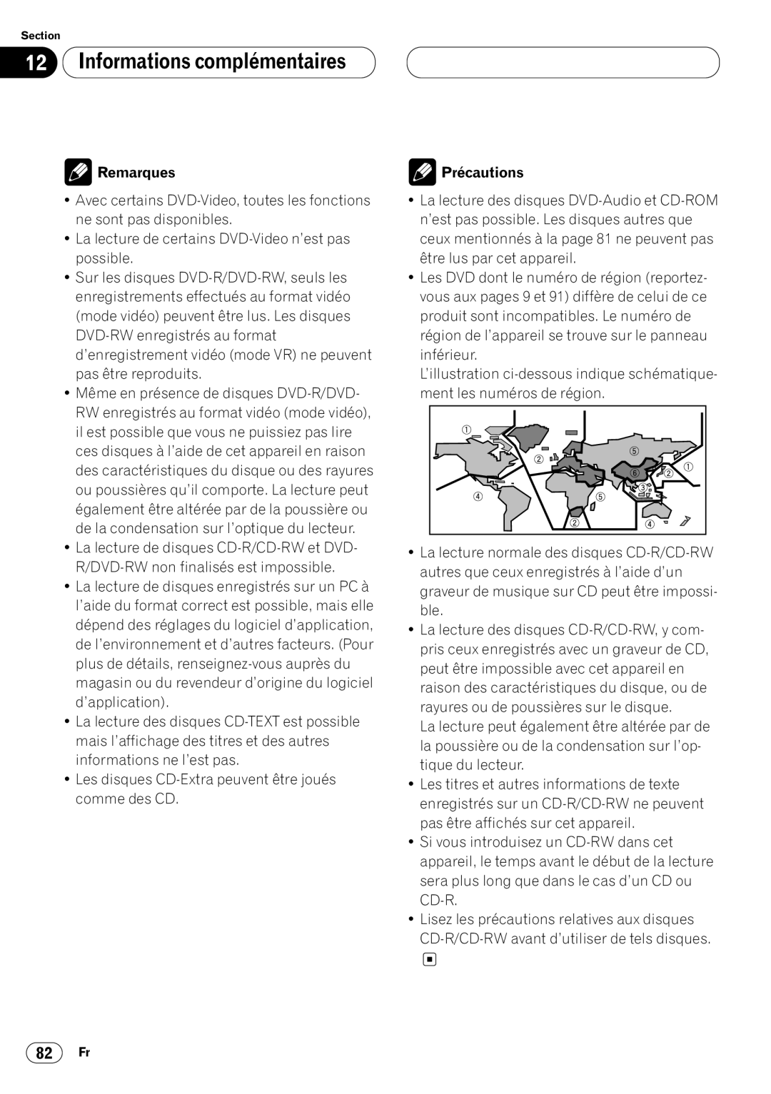 Pioneer DVH-P7000 owner manual Informations complémentaires, Remarques 