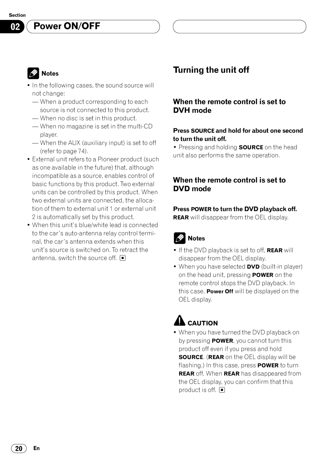 Pioneer DVH-P7000 owner manual Turning the unit off, Press Power to turn the DVD playback off 