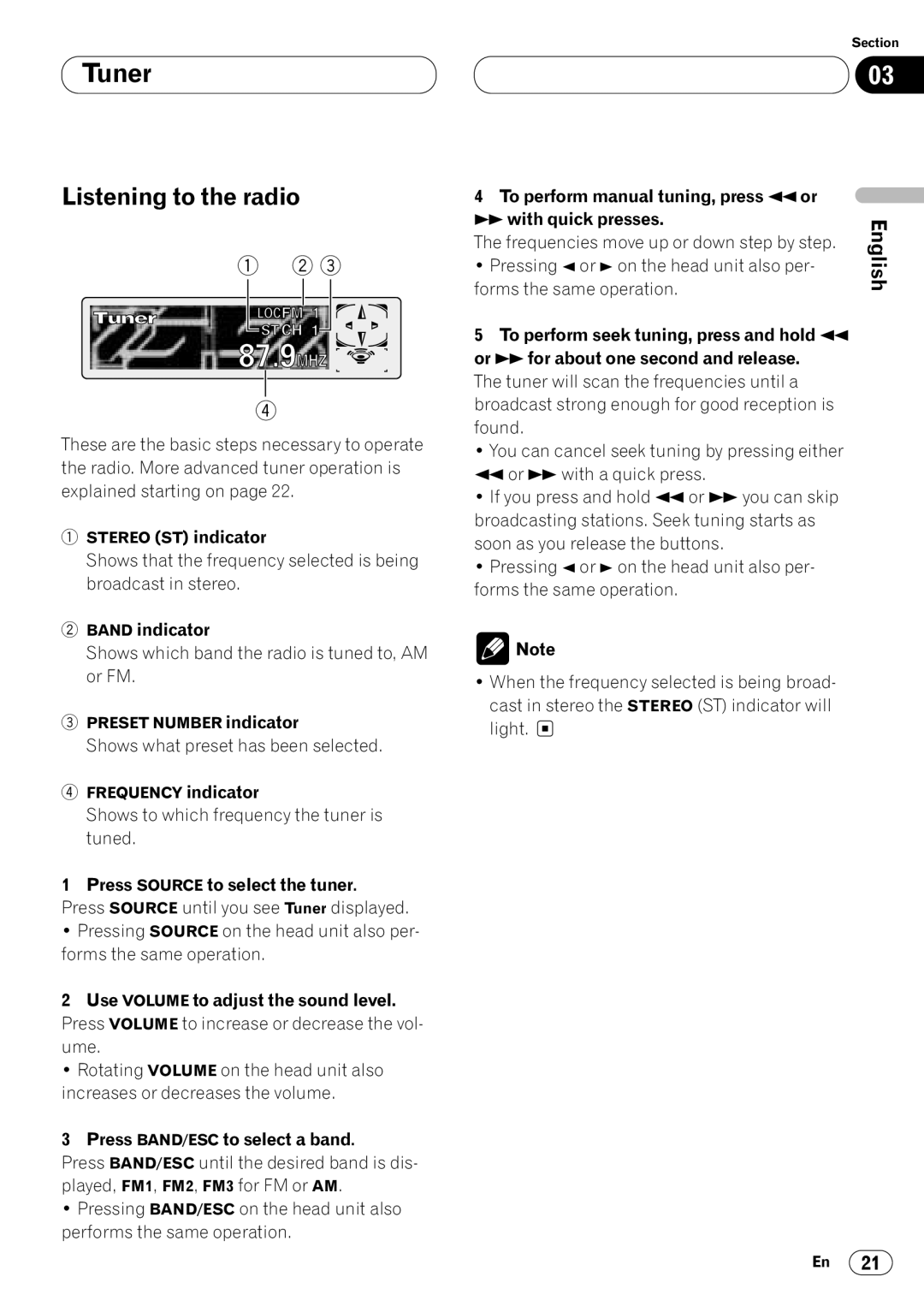 Pioneer DVH-P7000 owner manual Tuner, Listening to the radio 