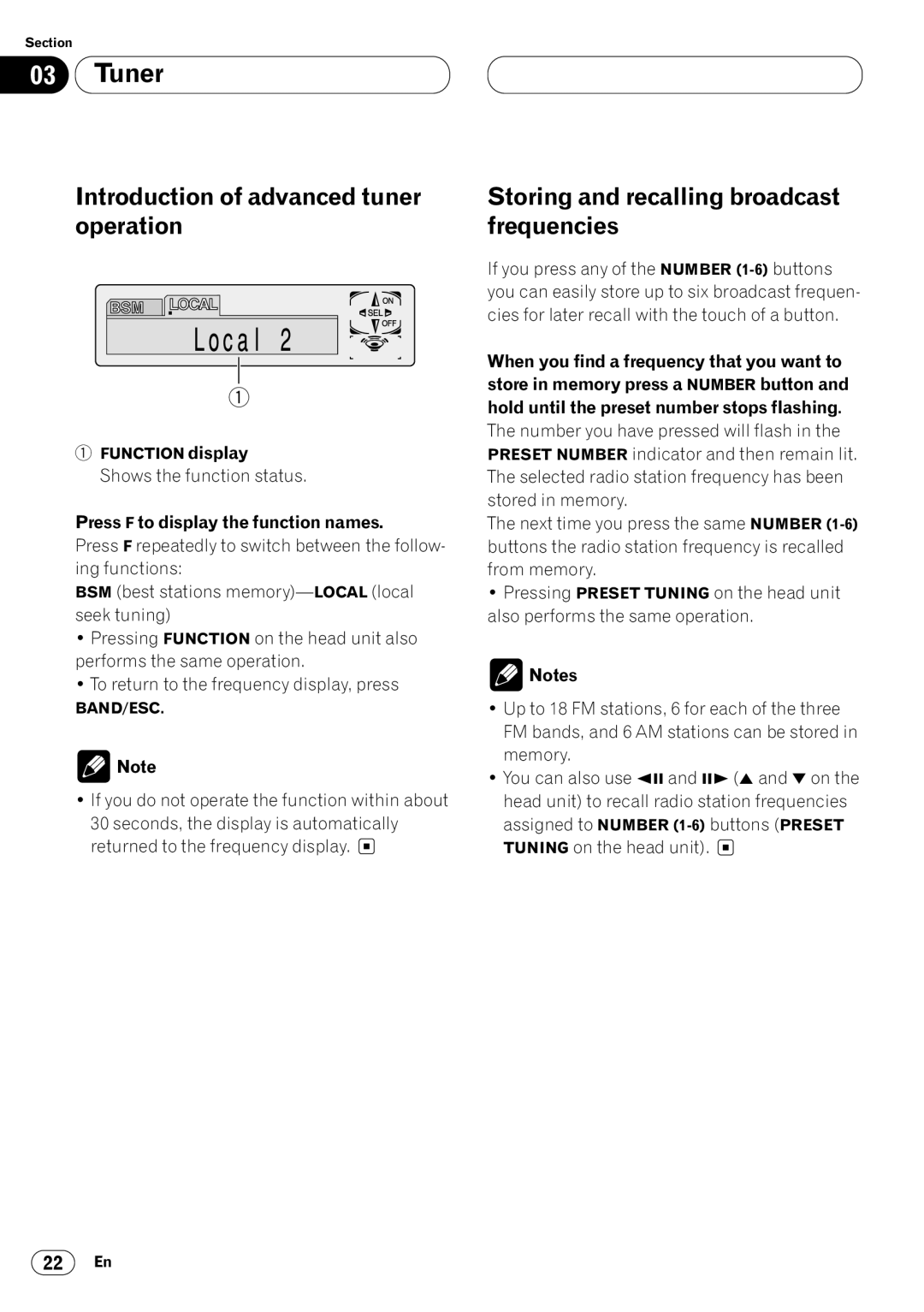 Pioneer DVH-P7000 owner manual Introduction of advanced tuner, Operation Frequencies, Storing and recalling broadcast 