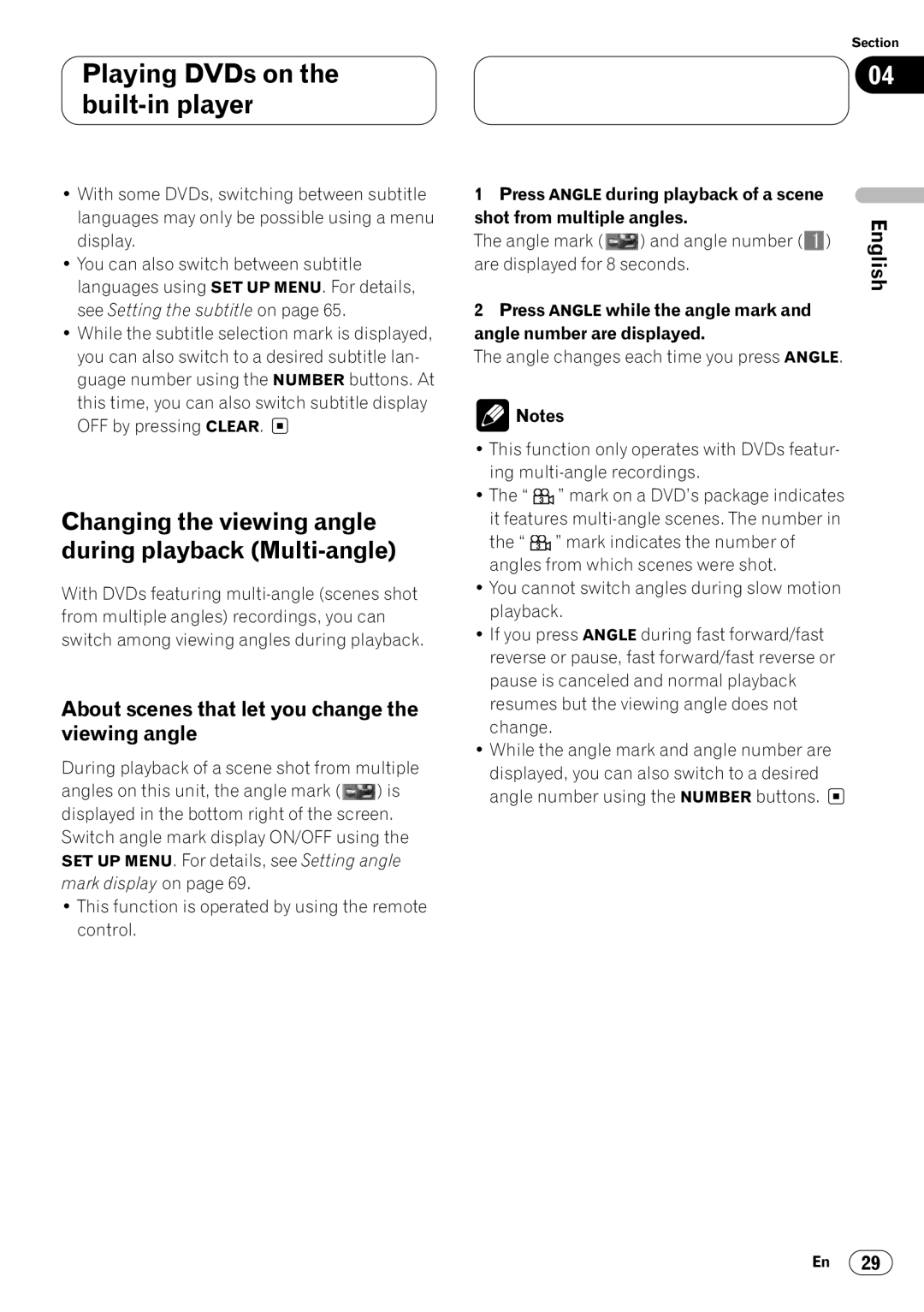 Pioneer DVH-P7000 owner manual Changing the viewing angle during playback Multi-angle, Angle mark Angle number 