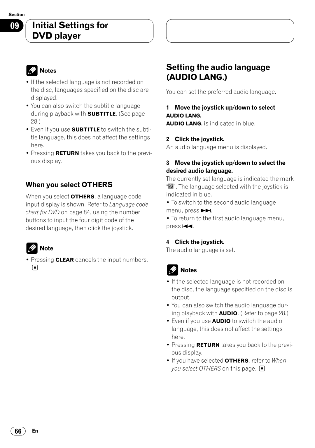 Pioneer DVH-P7000 owner manual Setting the audio language Audio Lang, When you select Others 