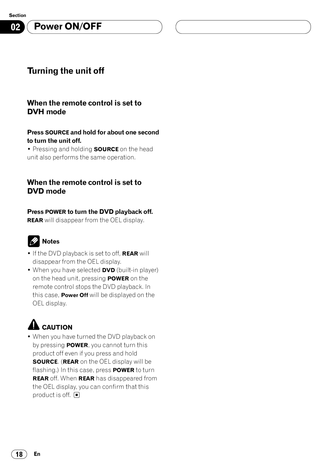 Pioneer DVH-P7050 owner manual Turning the unit off, Press Power to turn the DVD playback off 