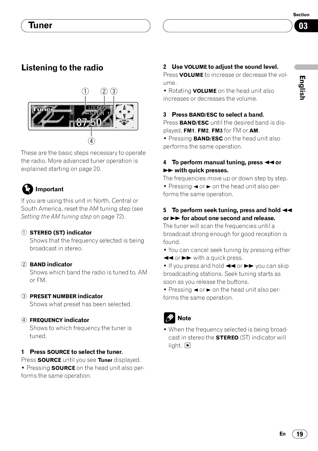 Pioneer DVH-P7050 owner manual Tuner, Listening to the radio 