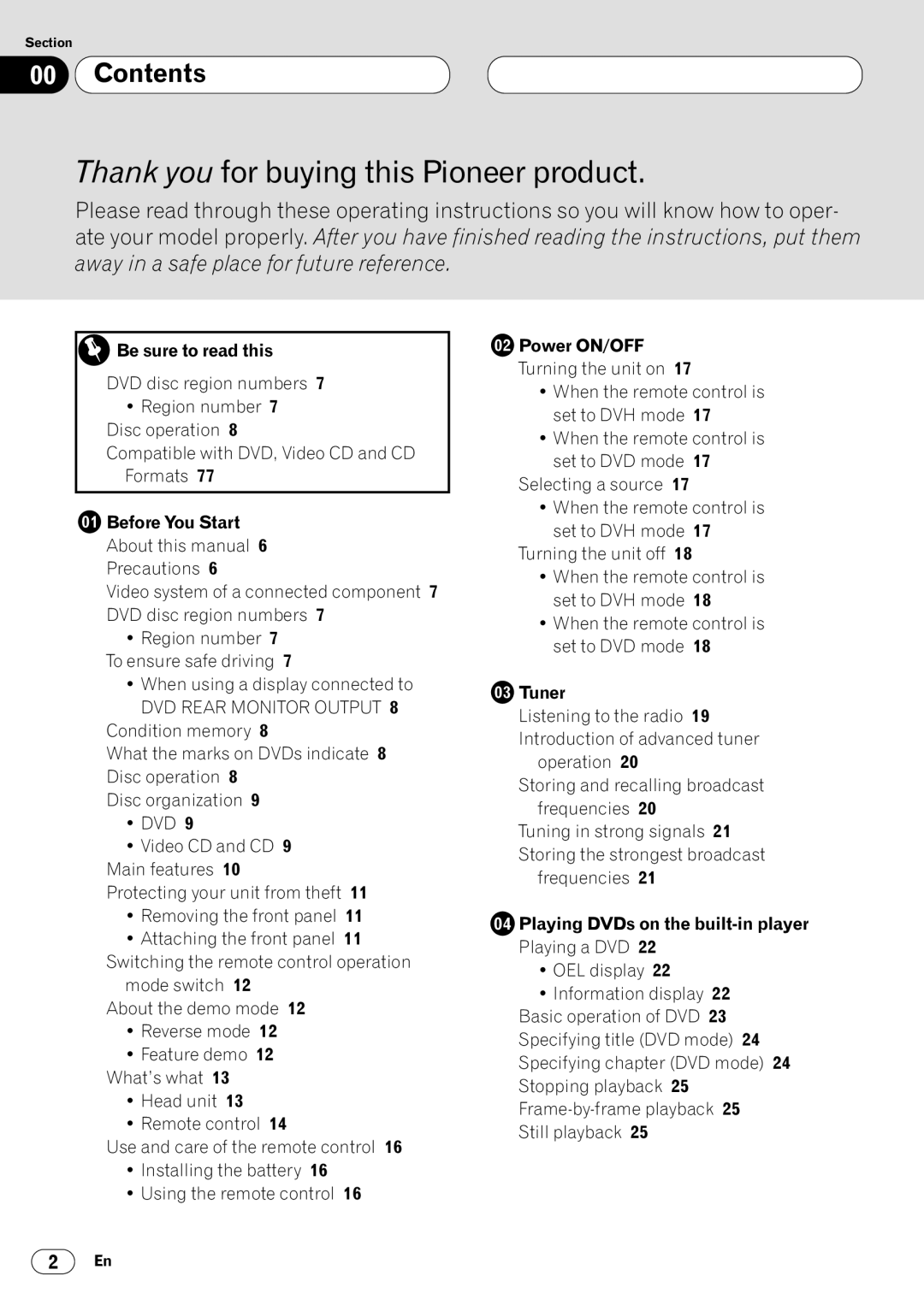 Pioneer DVH-P7050 owner manual Contents 