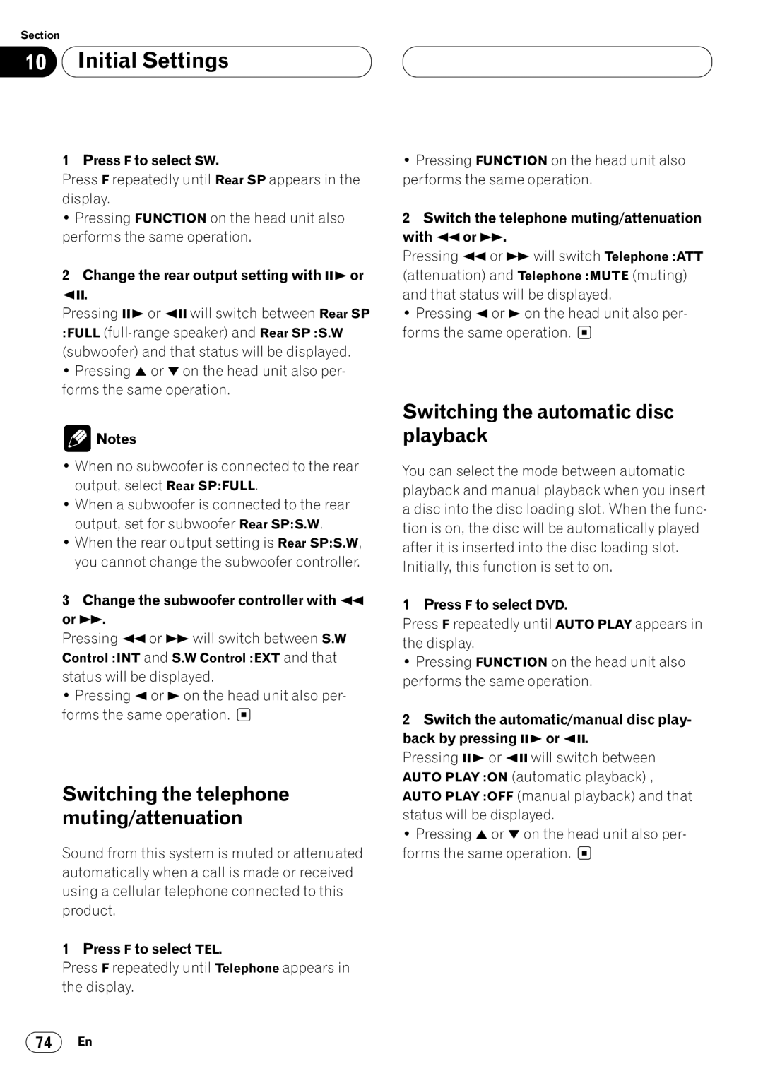 Pioneer DVH-P7050 owner manual Switching the telephone muting/attenuation, Switching the automatic disc playback 