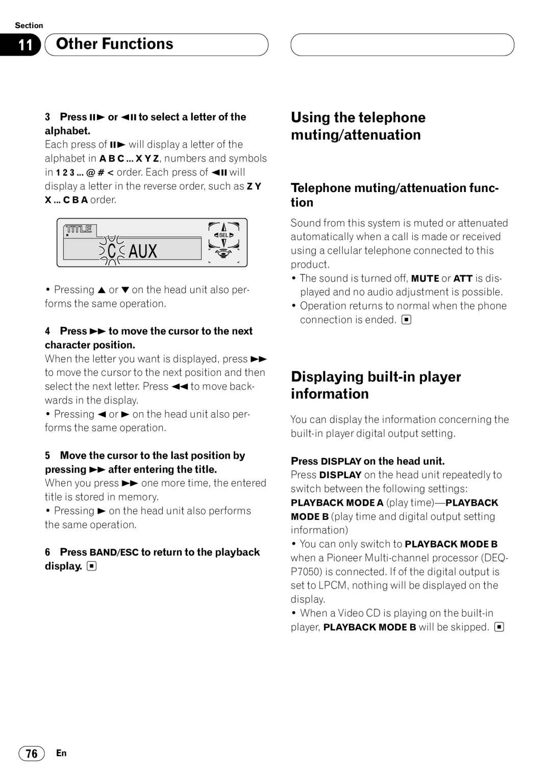 Pioneer DVH-P7050 owner manual Displaying built-in player information, Press Eor eto select a letter of the alphabet 