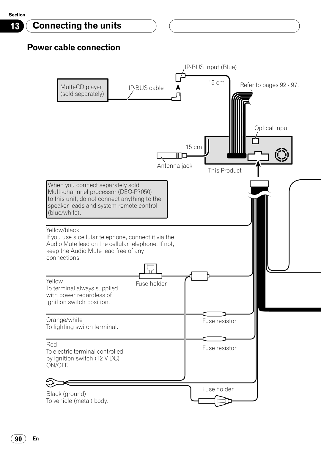 Pioneer DVH-P7050 owner manual Power cable connection 