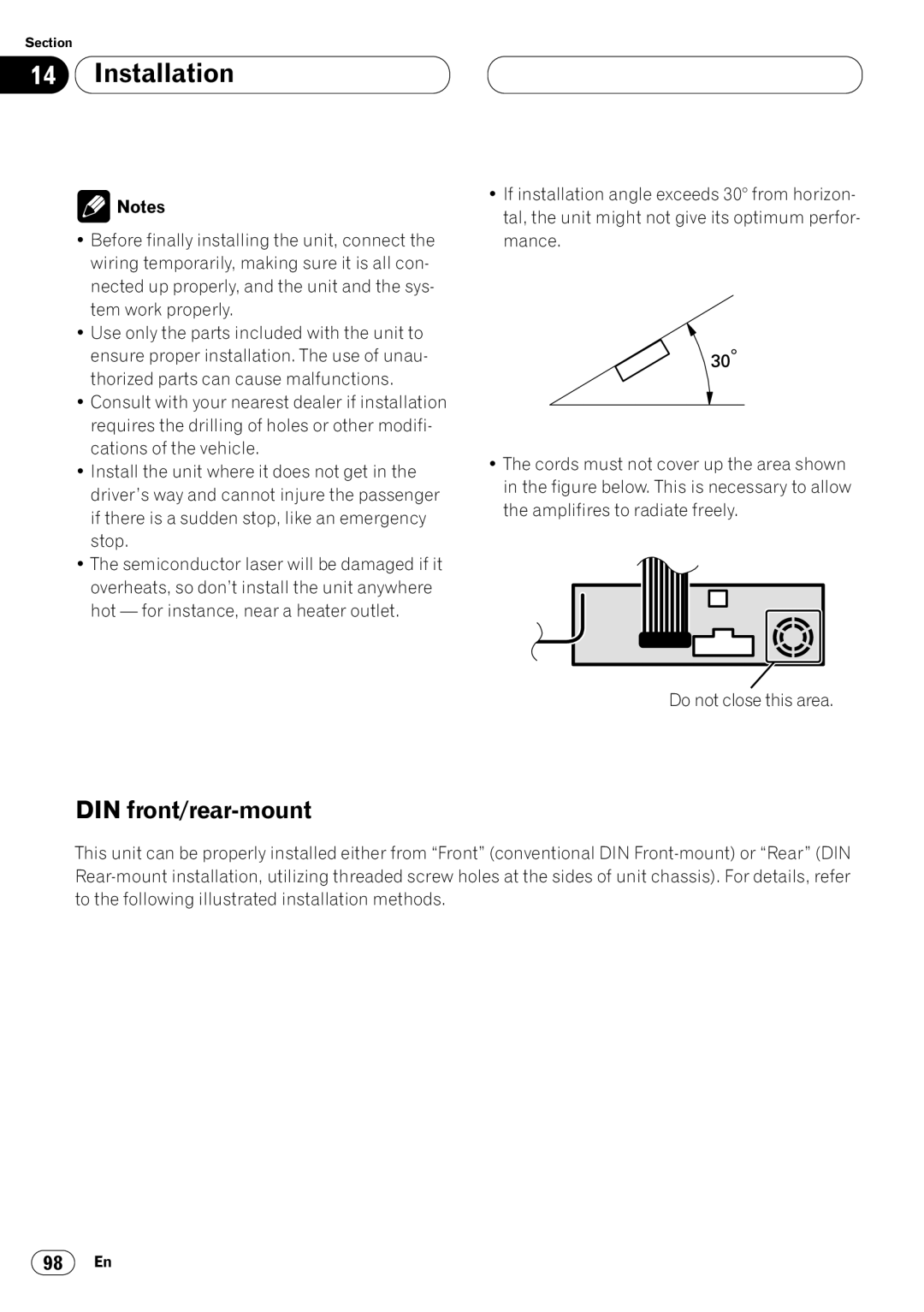 Pioneer DVH-P7050 owner manual Installation, DIN front/rear-mount 