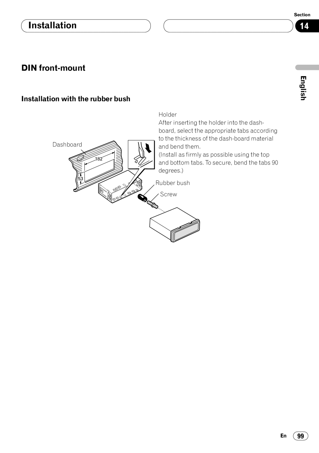 Pioneer DVH-P7050 owner manual DIN front-mount, Installation with the rubber bush 