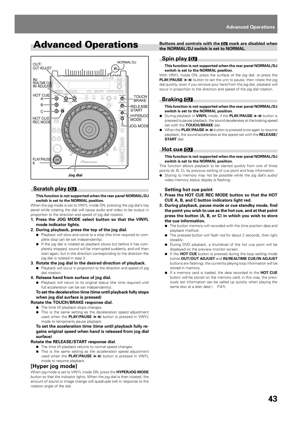 Pioneer DVJ-1000 manual Advanced Operations 