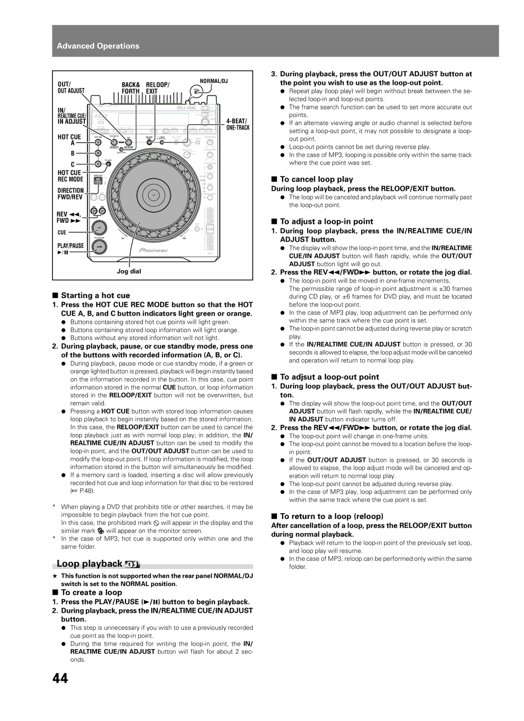 Pioneer DVJ-1000 manual Loop playback 