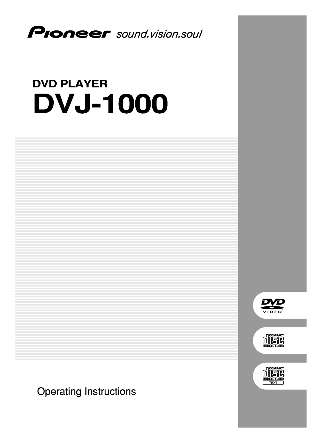 Pioneer DVJ-1000 manual Dvd Player, Operating Instructions 