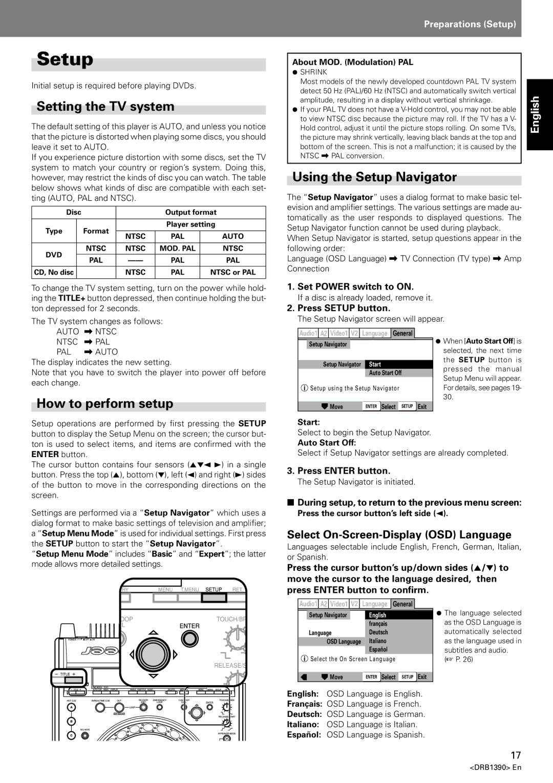 Pioneer DVJ-X1 operating instructions Setting the TV system, Using the Setup Navigator, How to perform setup 