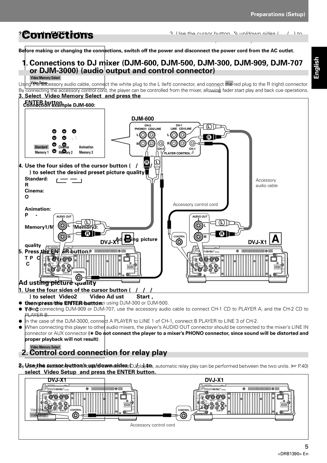 Pioneer DVJ-X1 Adjusting picture quality, Press the Enter button, Select Video Memory Select and press the Enter button 