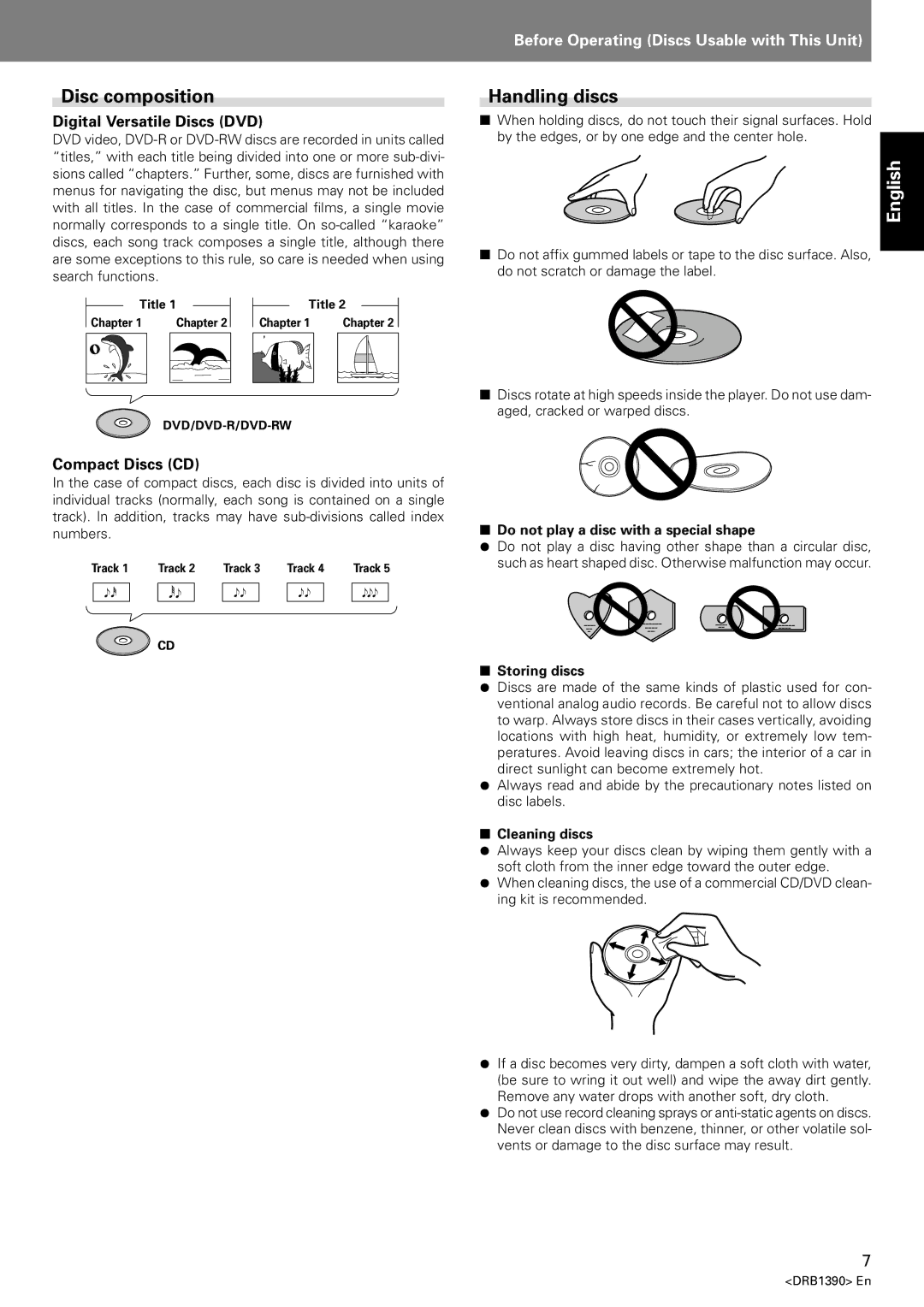 Pioneer DVJ-X1 operating instructions Disc composition, Handling discs, Digital Versatile Discs DVD, Compact Discs CD 