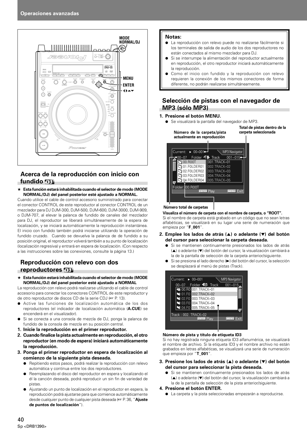 Pioneer DVJ-X1 Acerca de la reproducción con inicio con fundido, Reproducción con relevo con dos reproductores, Notas 