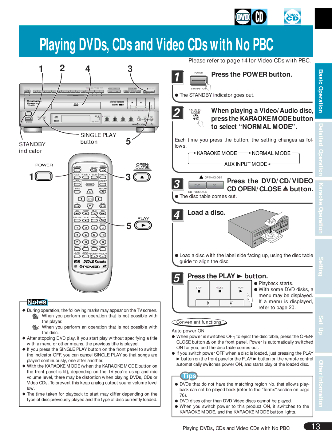 Pioneer DVL-V888 Basic Operation Detailed, Press the DVD/CD/VIDEO, CD OPEN/CLOSE 0button, Set Up Other Information 