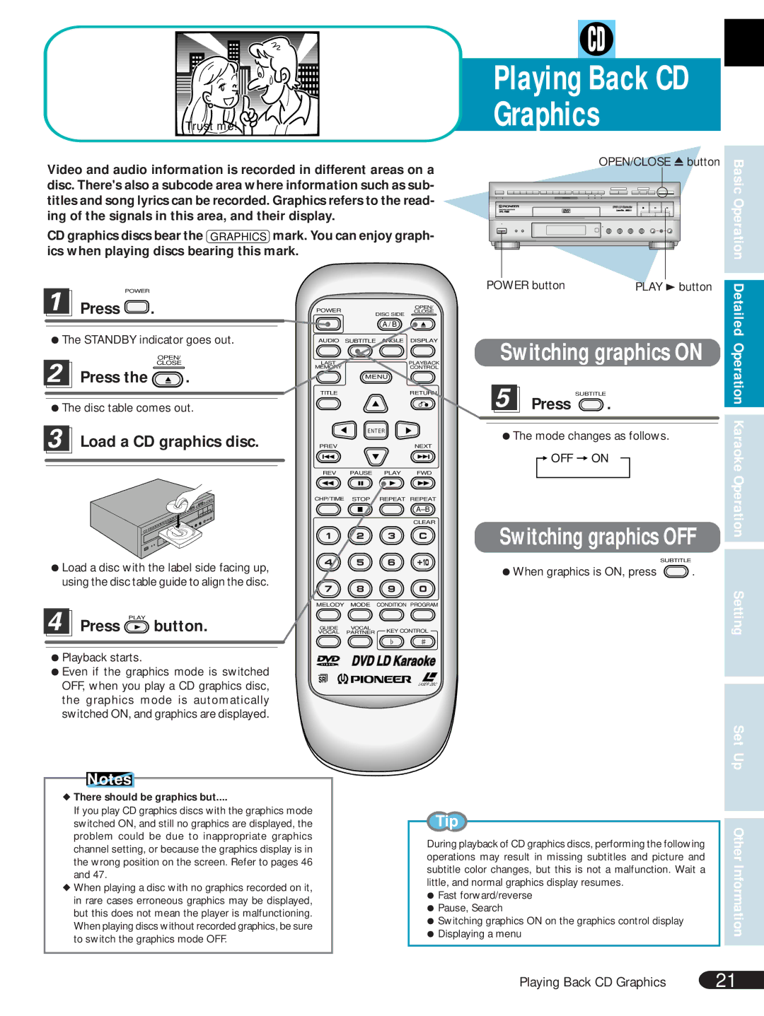 Pioneer DVL-V888 operating instructions Graphics, Basic Operation, Detailed Operation Karaoke Operation Setting, Tip 