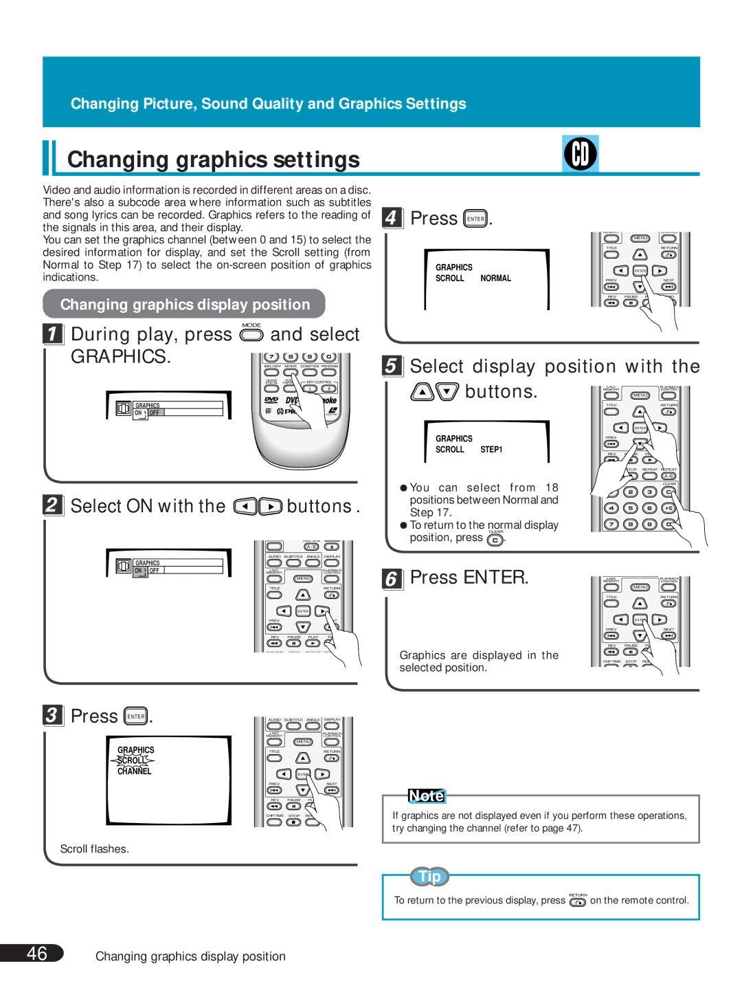 Pioneer DVL-V888 operating instructions Changing graphics settings, Changing graphics display position 