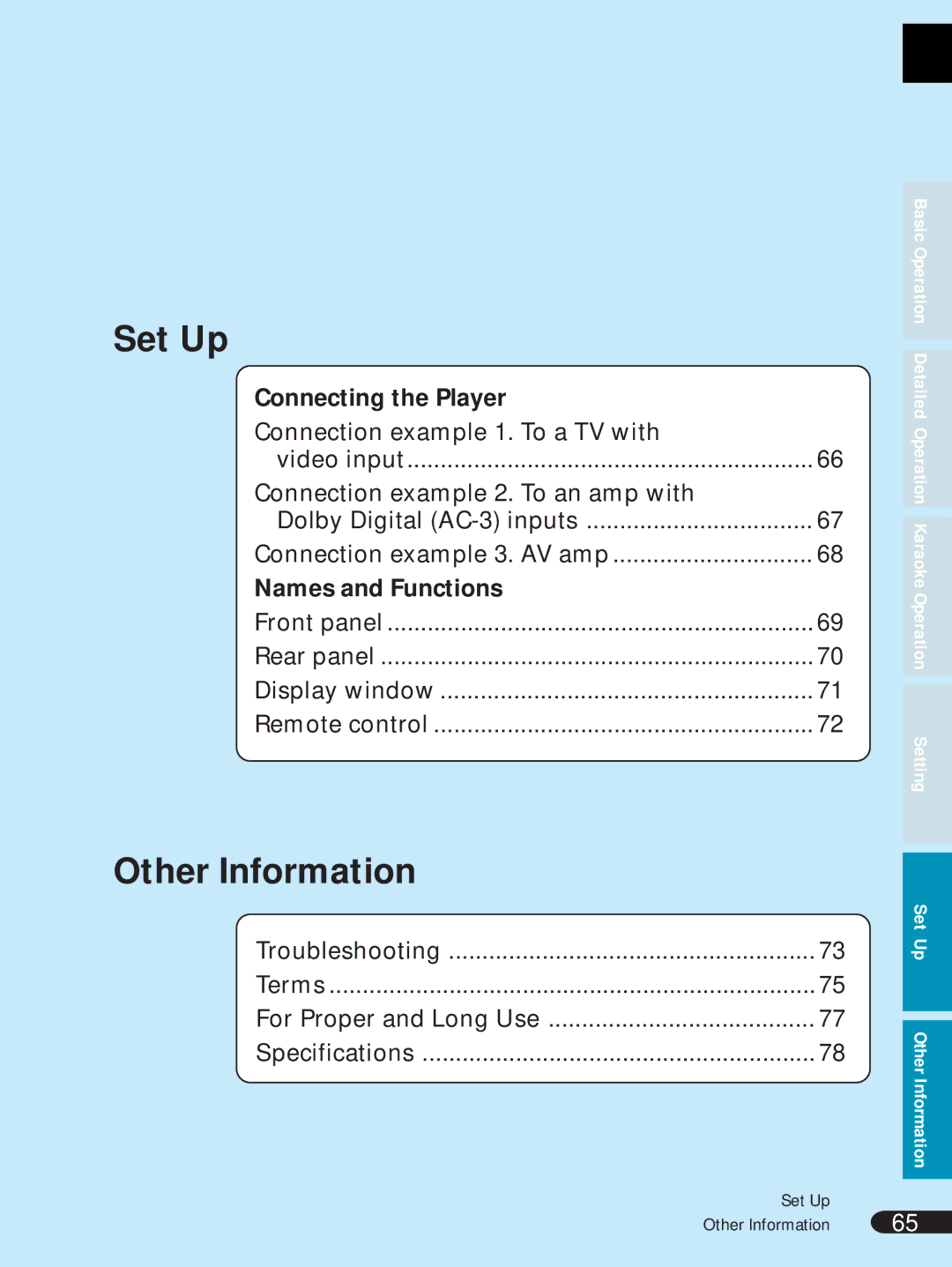 Pioneer DVL-V888 operating instructions Set Up Other Information 