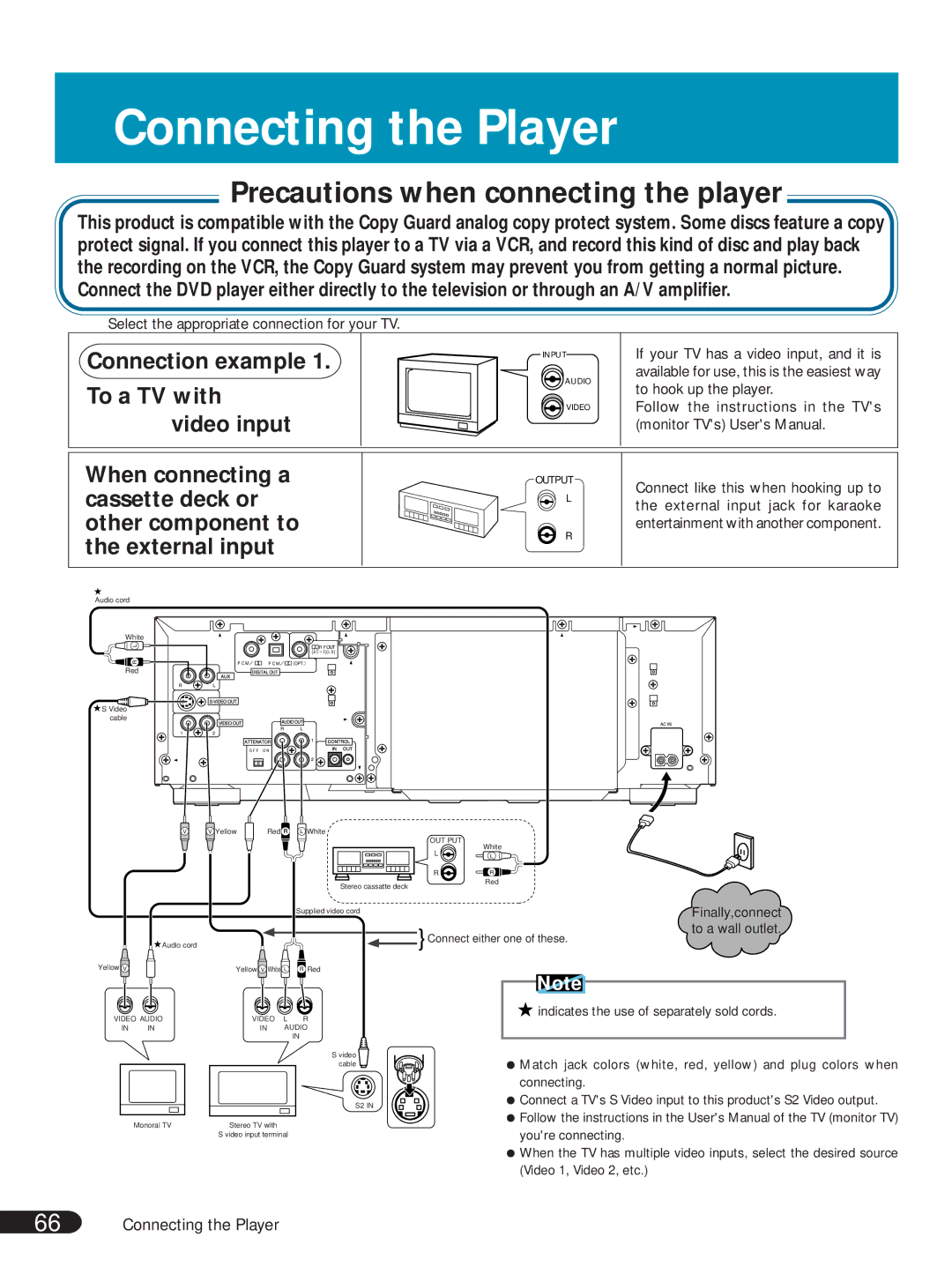 Pioneer DVL-V888 operating instructions Connecting the Player, Precautions when connecting the player 