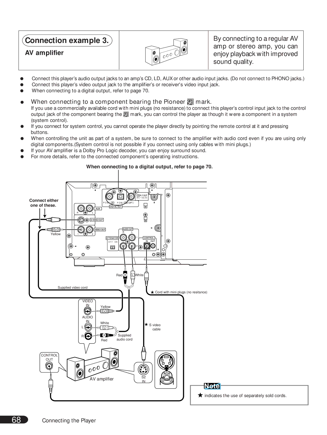 Pioneer DVL-V888 operating instructions AV amplifier, When connecting to a component bearing the Pioneer ë mark 