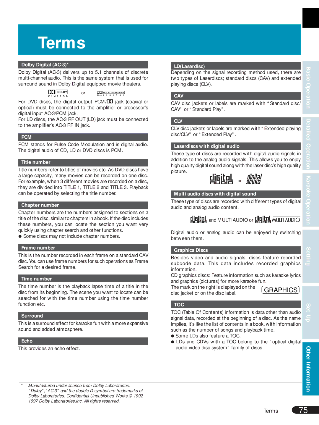 Pioneer DVL-V888 operating instructions Terms 