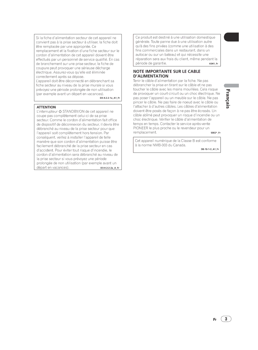 Pioneer DV-420V-K, DVP 420K operating instructions Français 