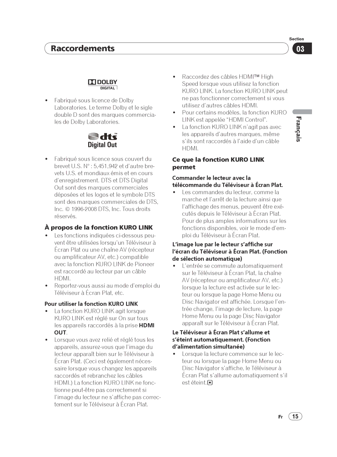 Pioneer DV-420V-K, DVP 420K operating instructions Propos de la fonction Kuro Link, Ce que la fonction Kuro Link permet 