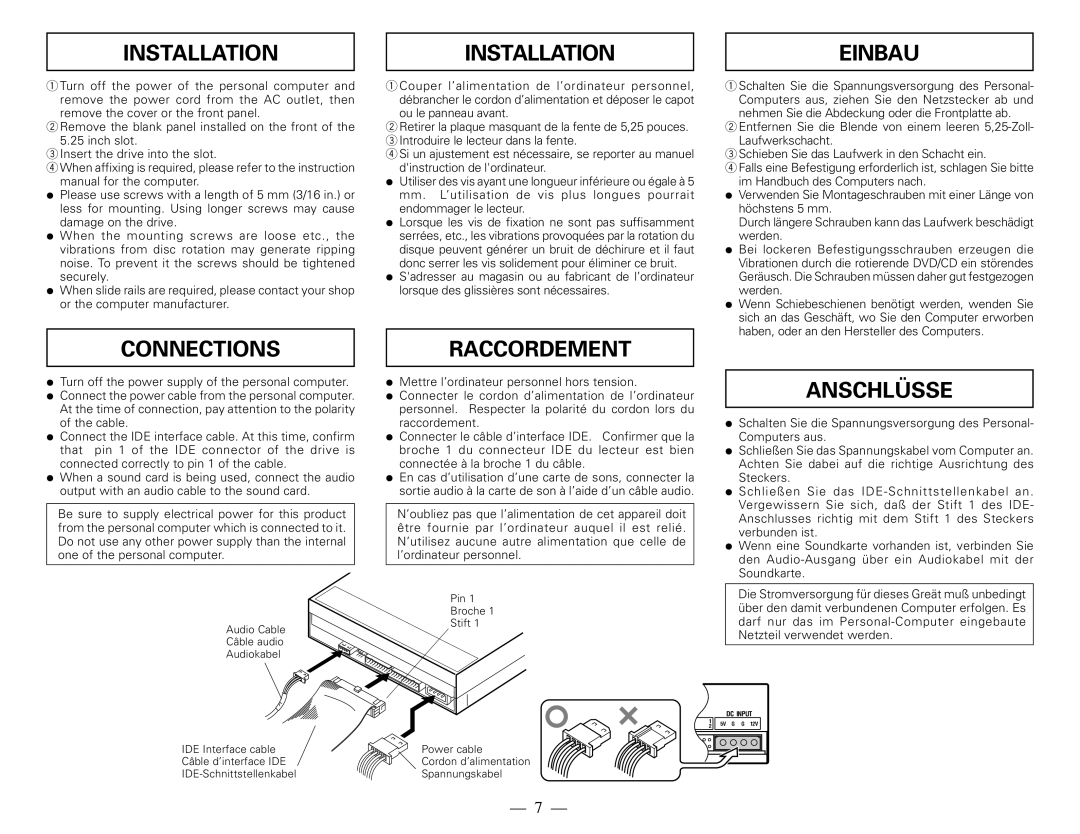 Pioneer DVR-108 manual Installation Einbau, Connections, Raccordement, Anschlüsse 